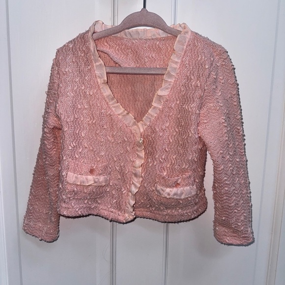 NWOT 2T Girls Formal Elegant Pink Cardigan with Ruffle Details - Picture 1 of 6